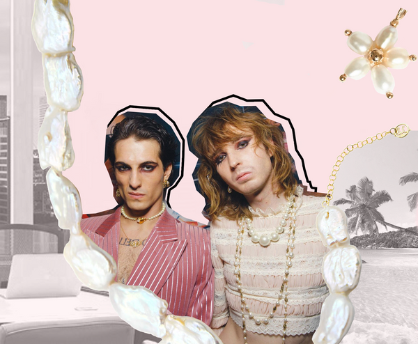 styling pearls, maneskin wearing pearls, mens pearl necklaces