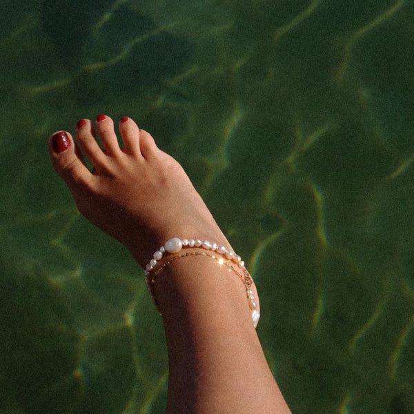 Primo Bacio Anklet, 9k Solid Gold Anklet with Pearls  for women, women pearl anklet, gold anklet for women, anklet for women, freshwater pearls anklet 