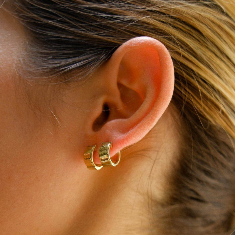 Pair of solid gold huggie earrings  | Goldie Hoop | Lil Milan