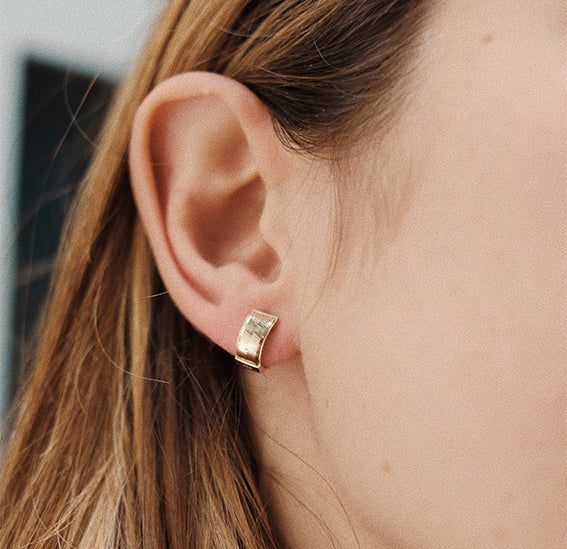 Stylish solid gold earrings for women | Goldie Hoop | Lil Milan