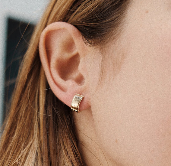 Stylish solid gold earrings for women | Goldie Hoop | Lil Milan