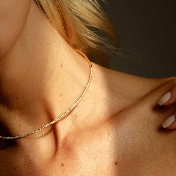 diamond necklace for women, lil milan, tennis necklace for women, 18k yellow gold necklace for women, diamond choker